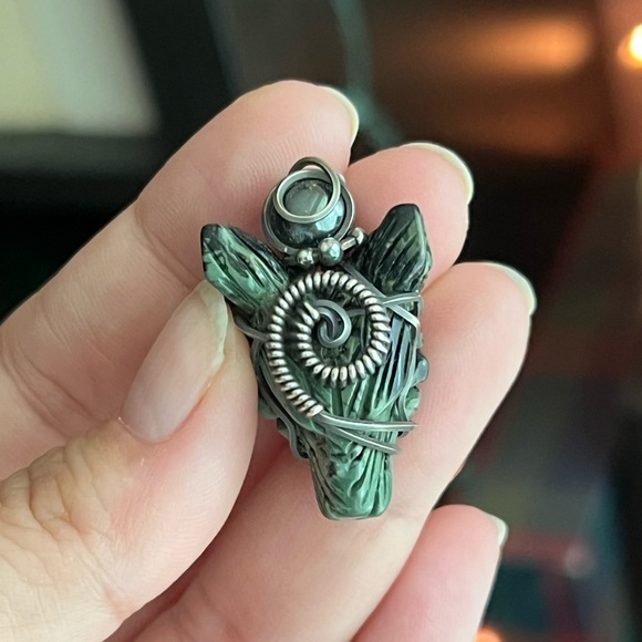 Hand Crafted Other - Kambaba Jasper wolf in antiqued sterling silver wire wrapped.